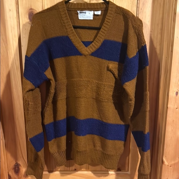 Montgomery Ward Other - Vintage Montgomery Ward Men's Brown and Blue Striped Sweater